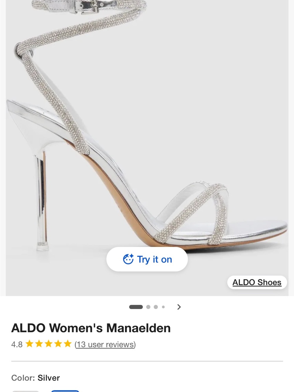 ALDO Silver Crystal Wrap Stiletto Sandals
